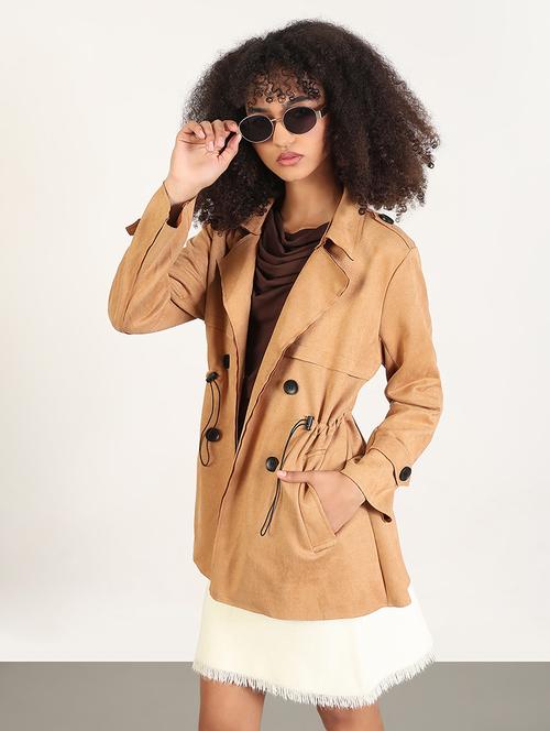women solid long sleeves trench coat - 21843509 - Standard Image - 0