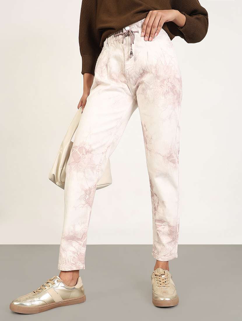 women printed high rise slouchy jeans