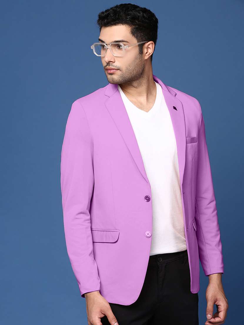 men purple long sleeve single breasted casual blazer