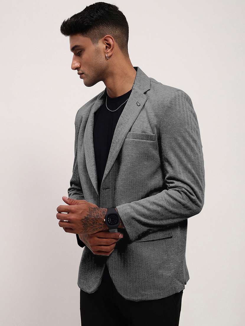 men grey long sleeve single breasted casual blazer - 21843564 -  Standard Image - 2