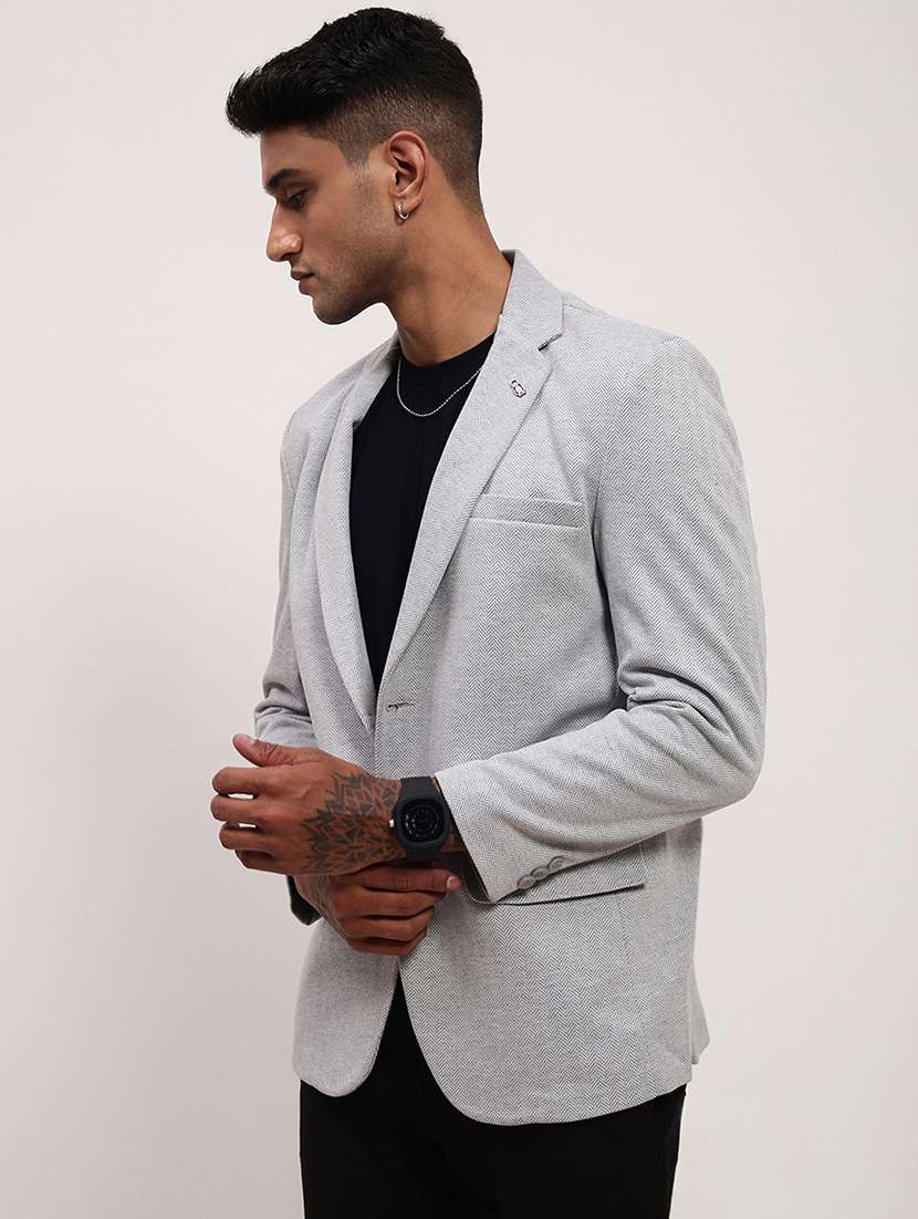 men grey long sleeve single breasted casual blazer - 21843565 -  Standard Image - 2