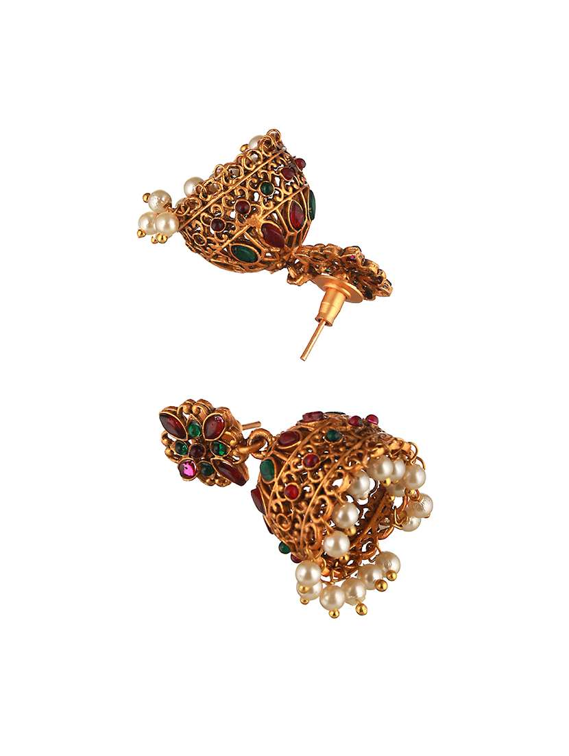 gold plated temple jhumkas earrings - 21843639 -  Standard Image - 2