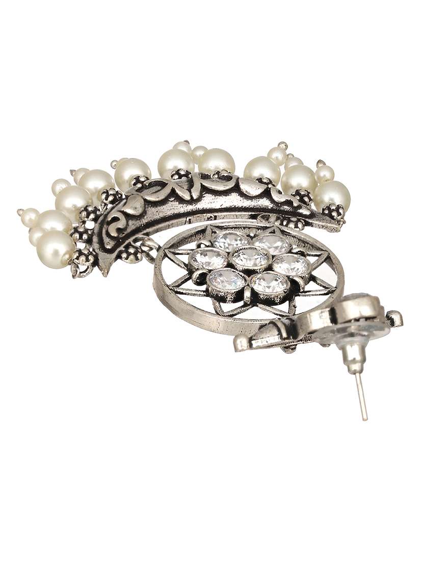 oxidised silver toned ad stone studded minimal chandelier earrings - 21843743 -  Standard Image - 2