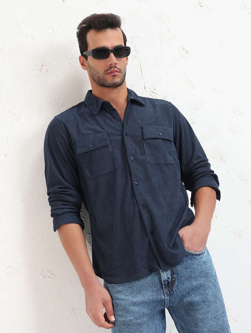 men long sleeves corduroy casual shirt