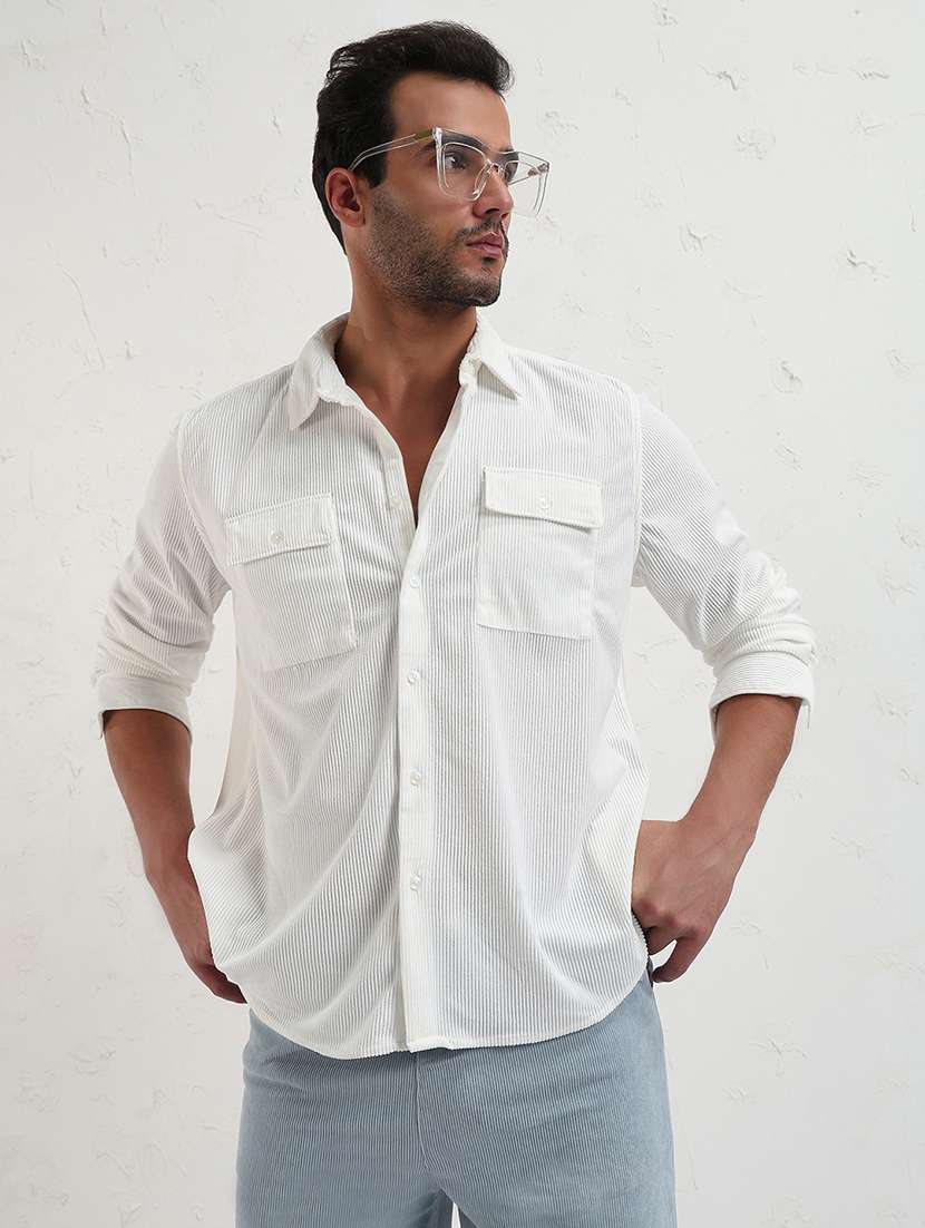 men long sleeves corduroy casual shirt