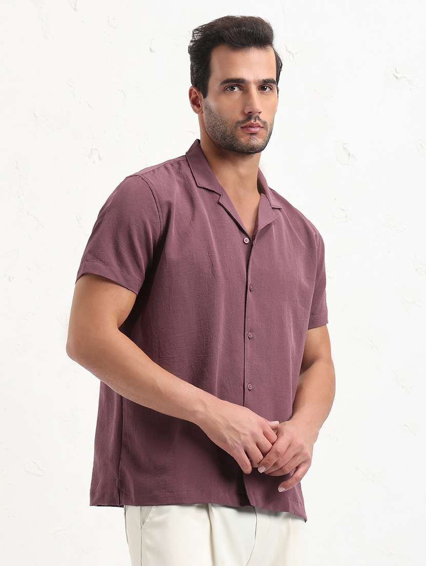 men mauve solid short sleeve regular fit casual shirt - 21843814 -  Standard Image - 2