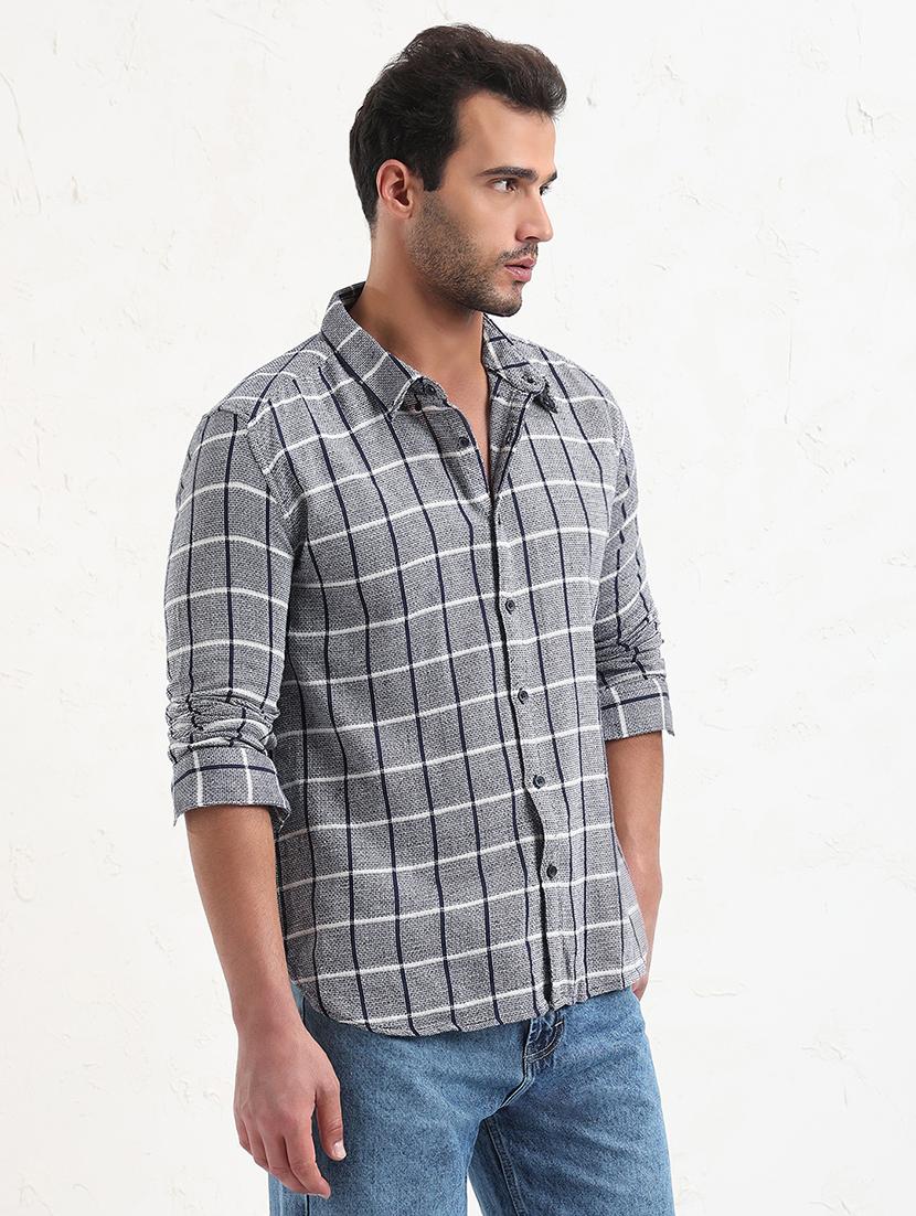 men grey checked long sleeve regular fit casual shirt - 21843821 - Standard Image - 2