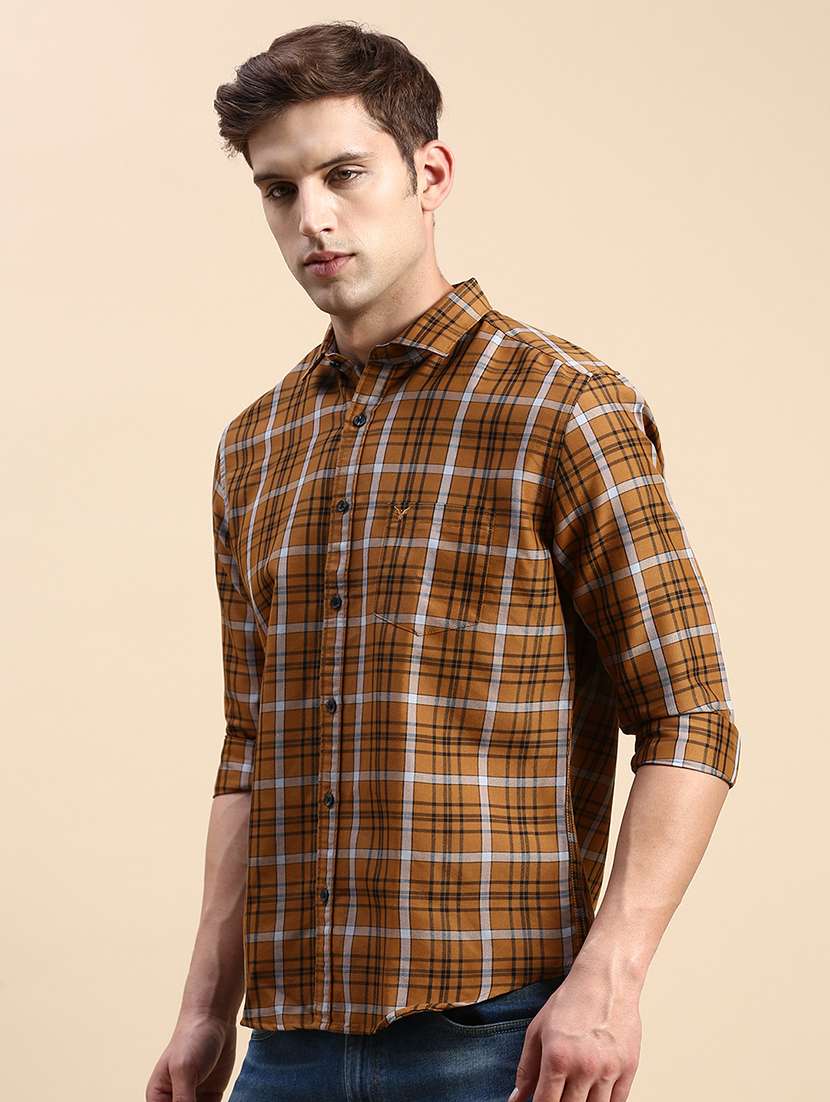 men brown checked long sleeve slim fit casual shirt  - 21843832 -  Standard Image - 2
