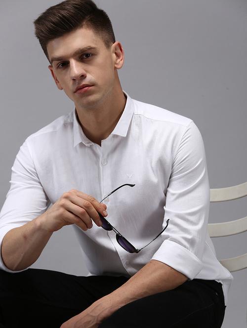 men white solid long sleeve slim fit casual shirt  - 21843834 -  Standard Image - 0
