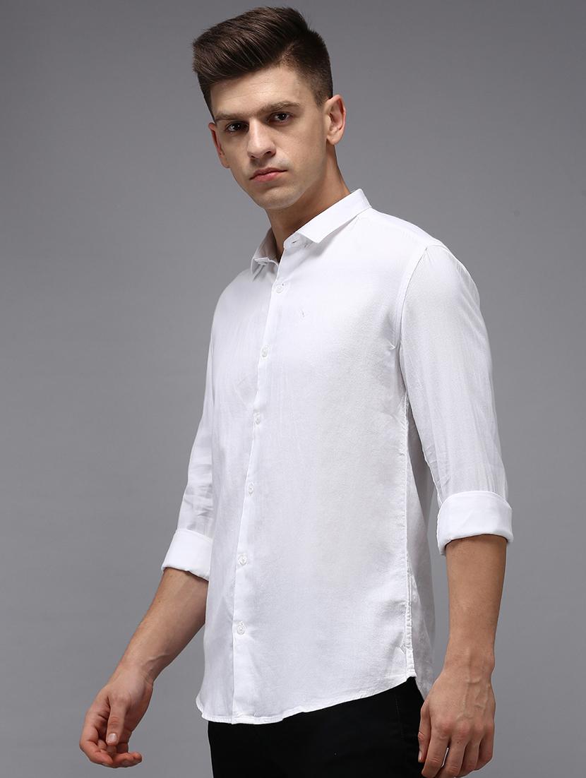 men white solid long sleeve slim fit casual shirt - 21843834 - Standard Image - 2