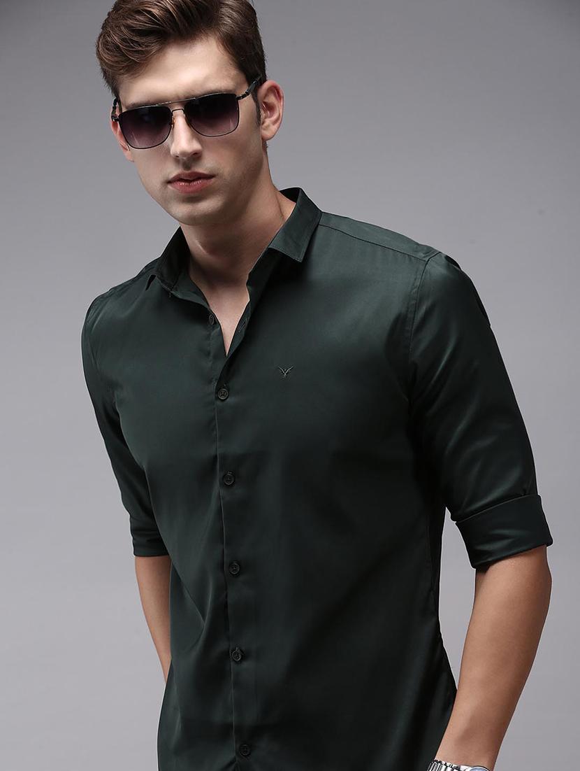men green solid long sleeve slim fit casual shirt - 21843843 - Zoom Image - 0