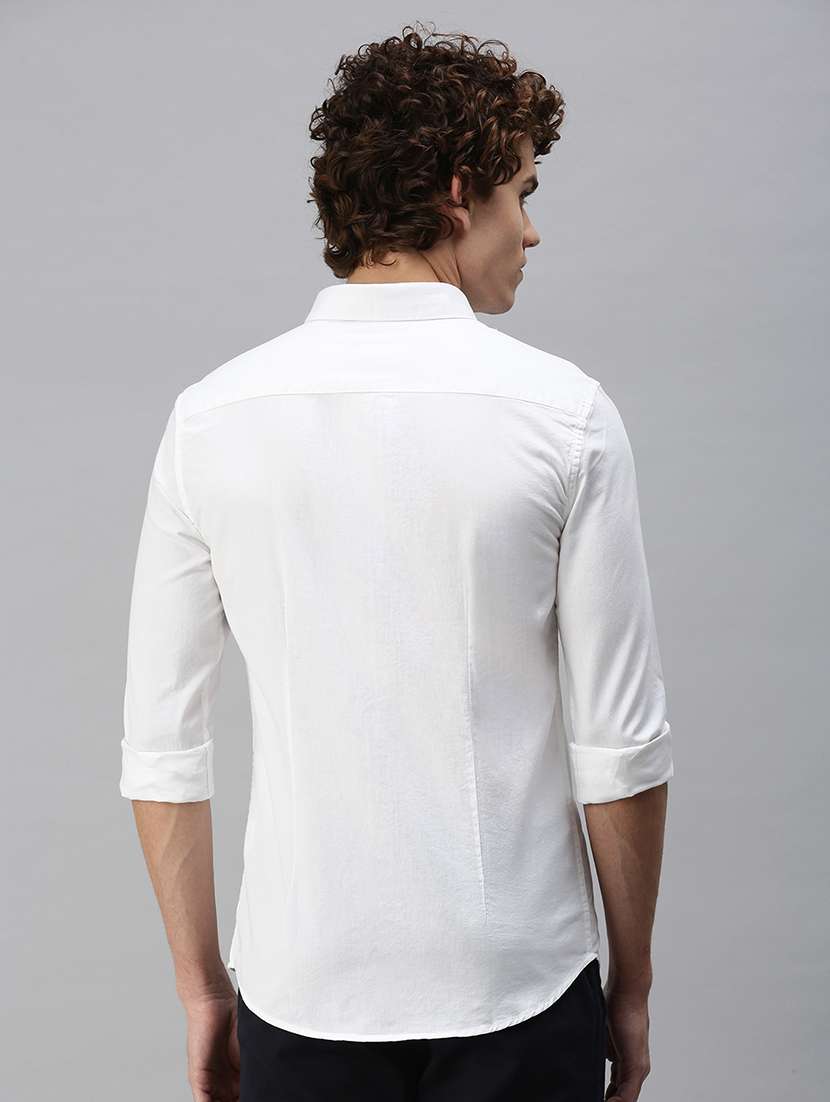 men white solid long sleeve slim fit casual shirt  - 21843845 -  Standard Image - 2