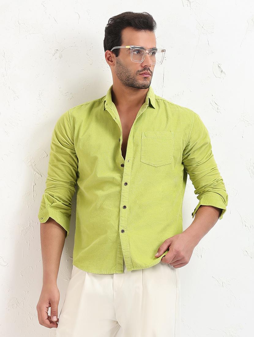 men green solid long sleeve slim fit casual shirt  - 21843849 -  Zoom Image - 0