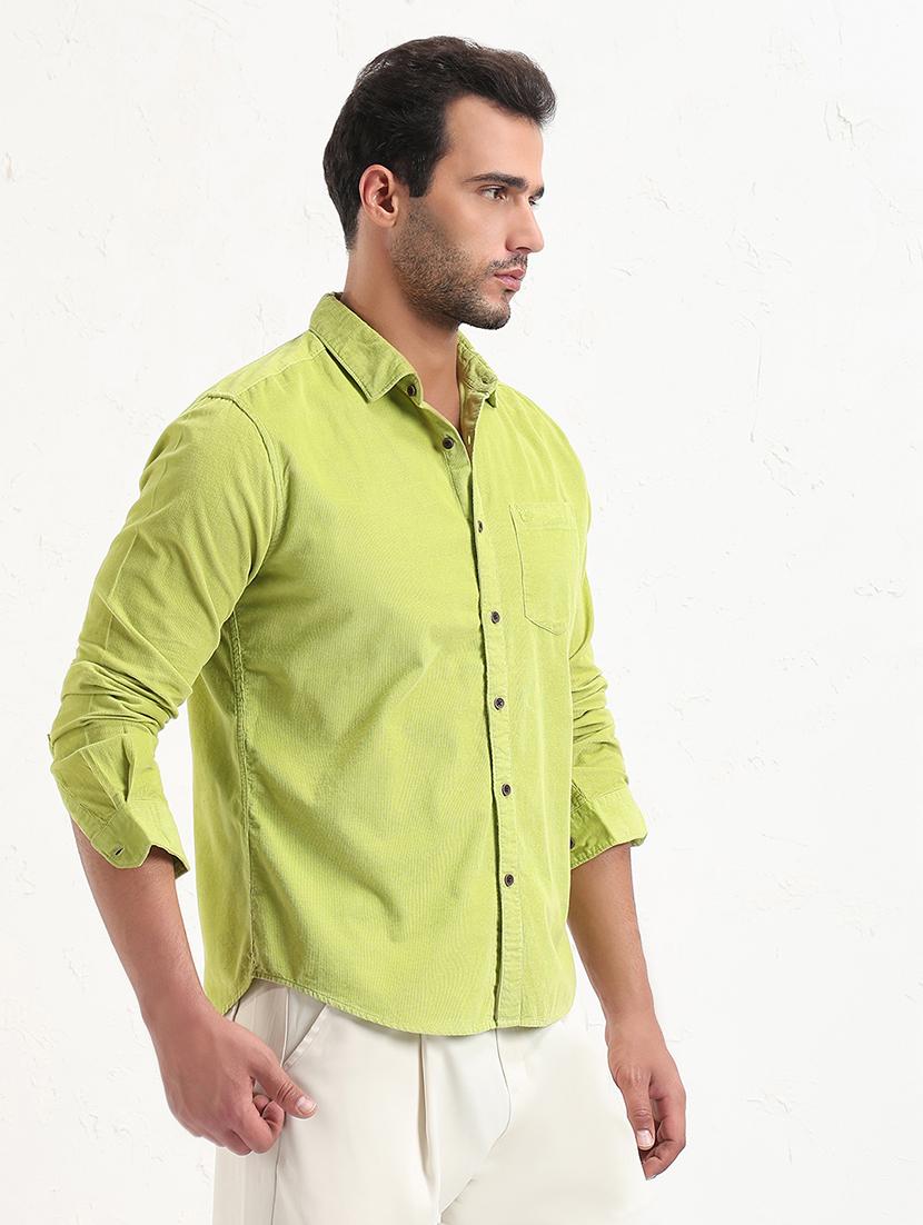 men green solid long sleeve slim fit casual shirt - 21843849 - Standard Image - 2
