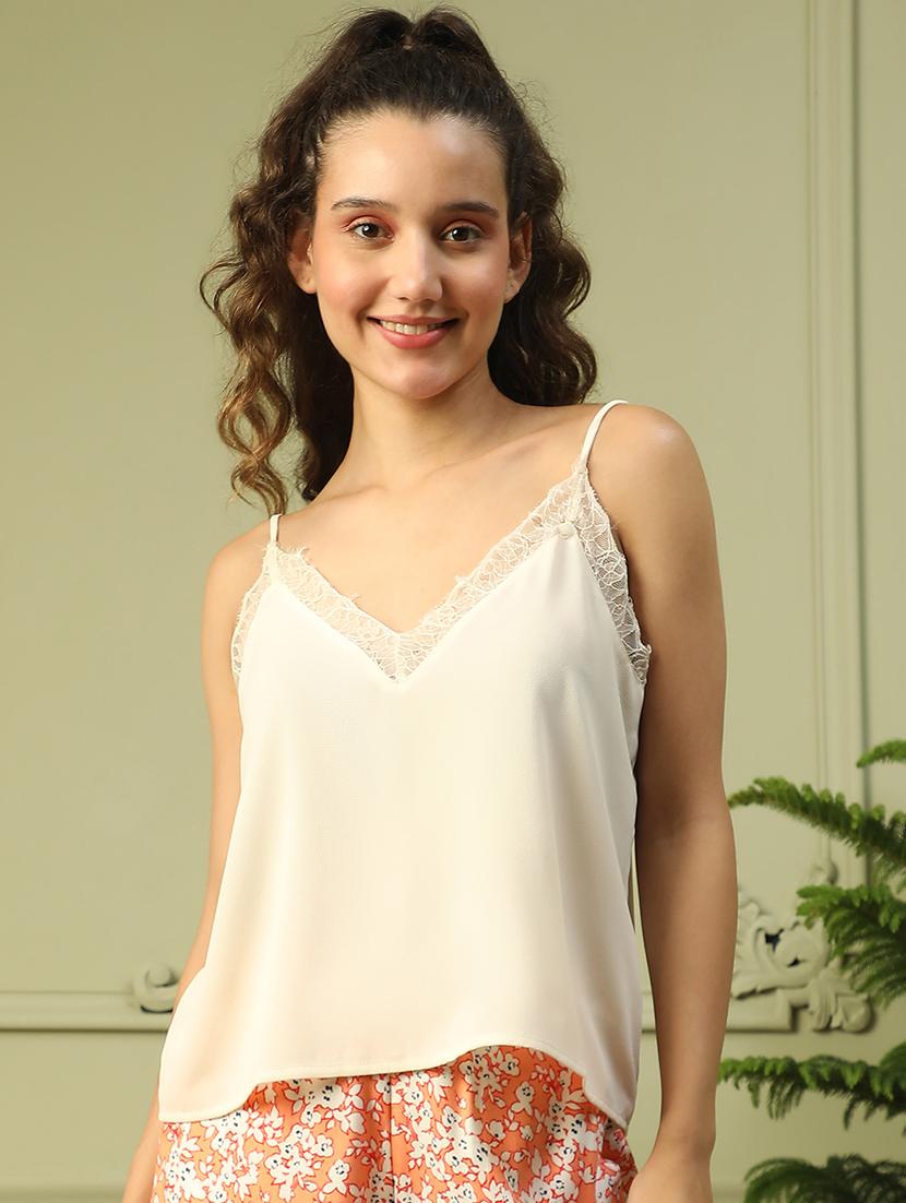 women solid lace detailed sleeveless tank top - 21843851 - Zoom Image - 0