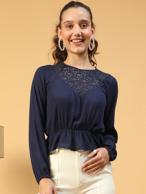 women lace detailed long sleeves peplum top - 21843857 - Standard Image - 0
