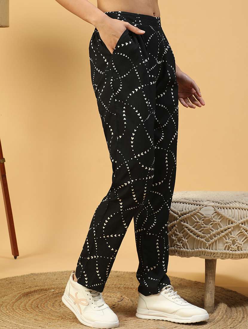 women printed mid rise straight trouser - 21843873 - Standard Image - 2