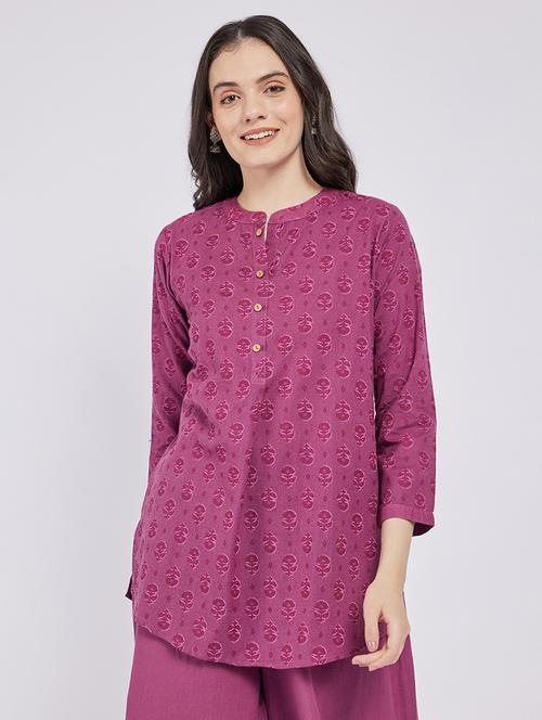 women purple three quarter sleeve a-line kurti - 21843888 -  Standard Image - 0