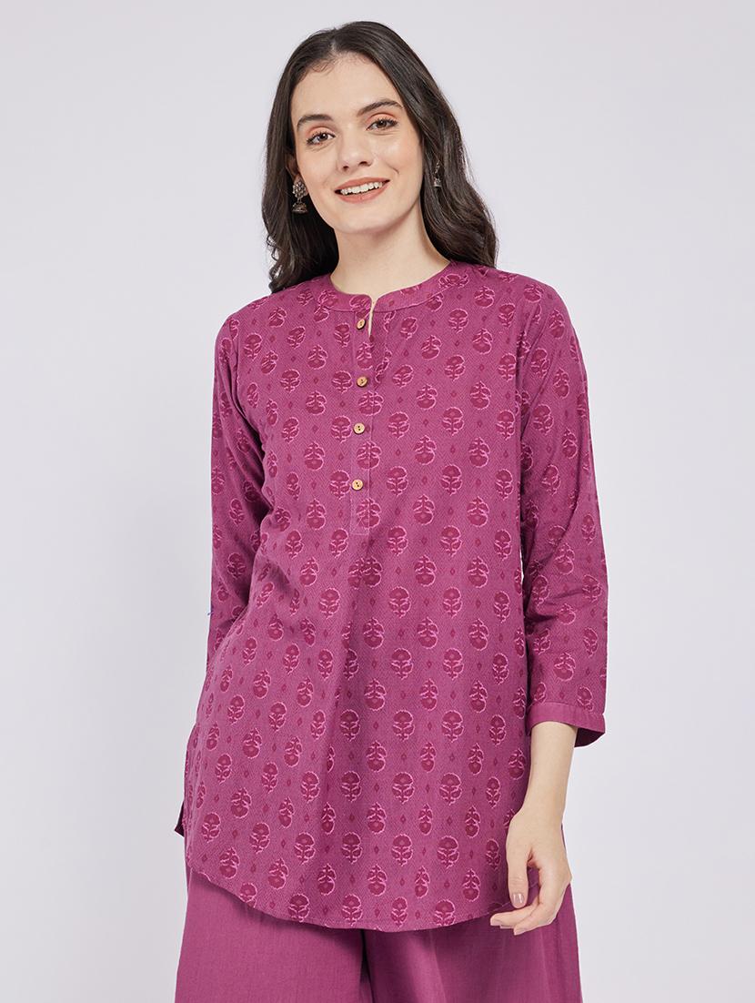 women purple three quarter sleeve a-line kurti - 21843888 -  Zoom Image - 0