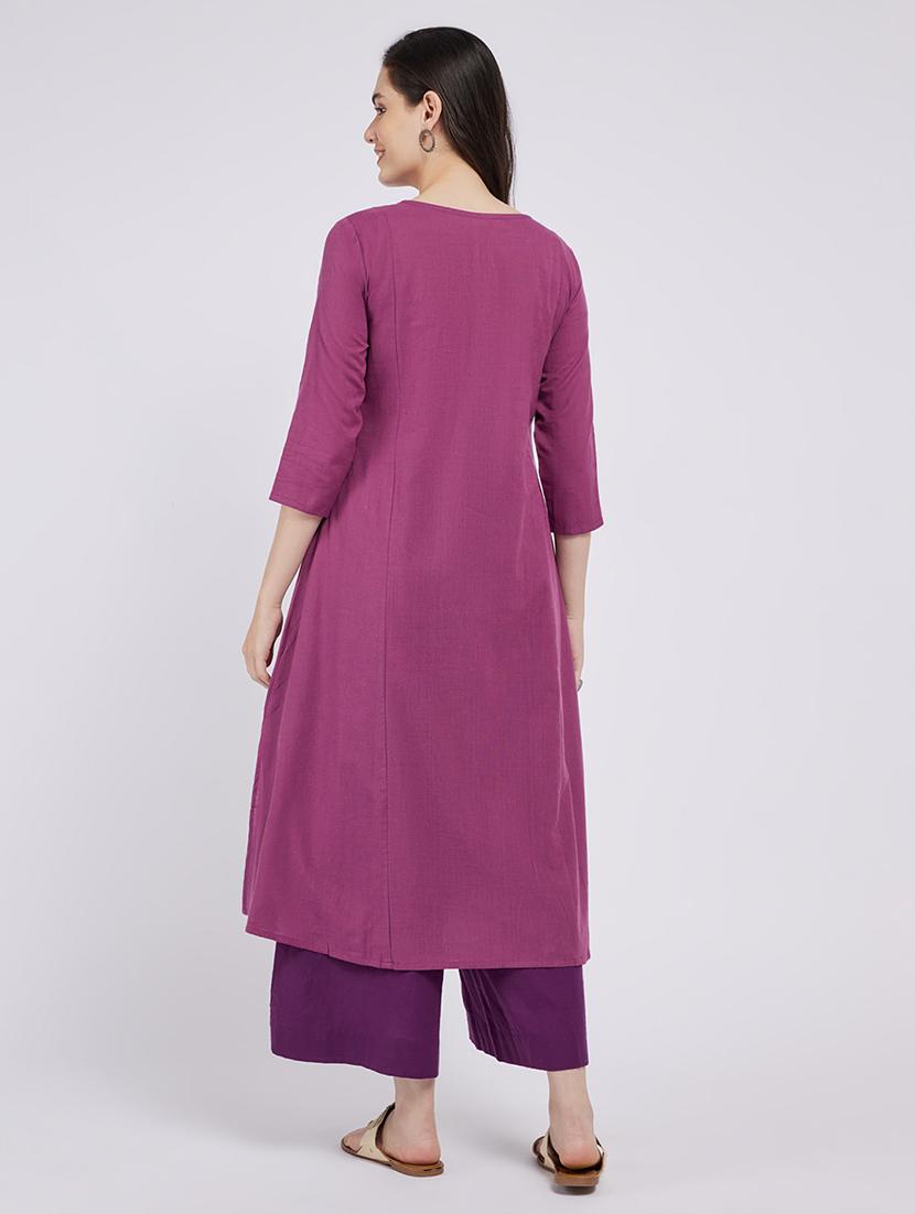 women solid three quarter sleeve a-line kurta - 21843889 - Standard Image - 2