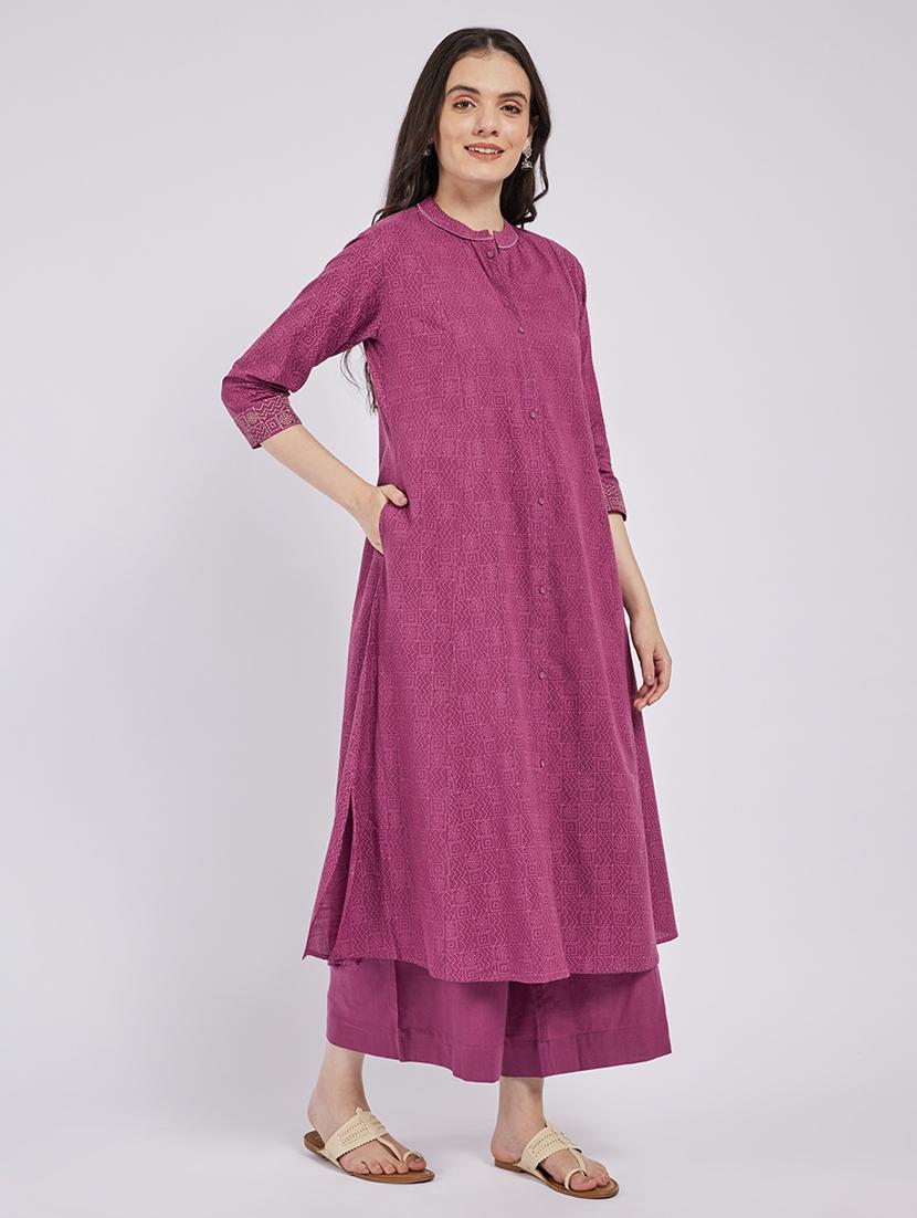 women printed three quarter sleeve a-line kurta - 21843890 - Standard Image - 2