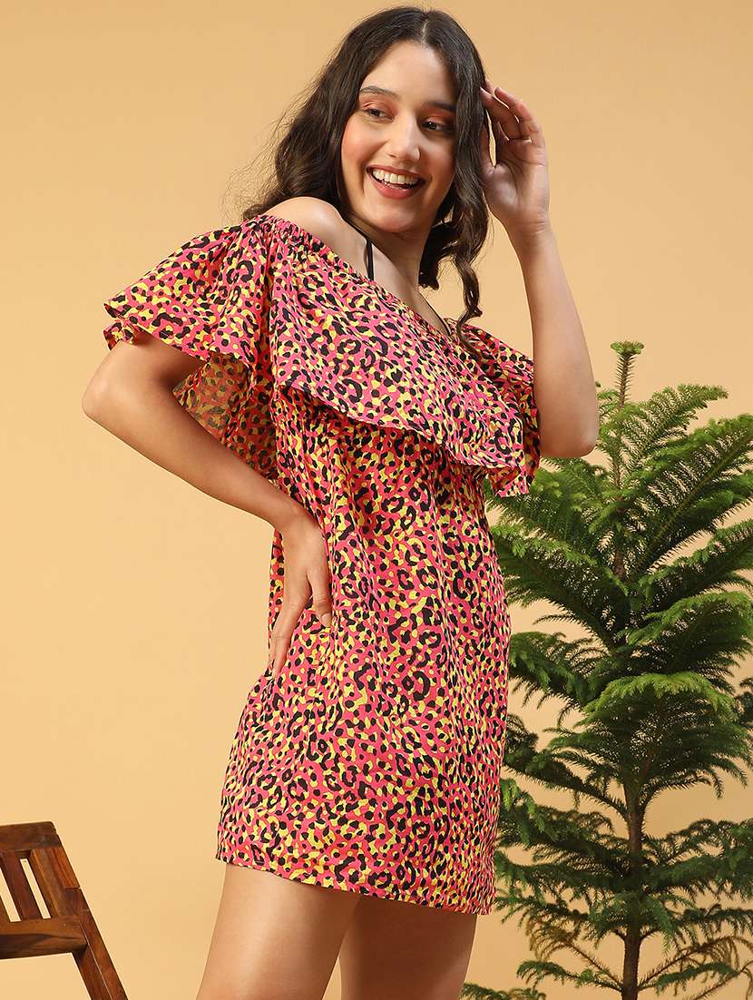 women animal printed off shoulder a-line dress - 21843914 -  Standard Image - 2