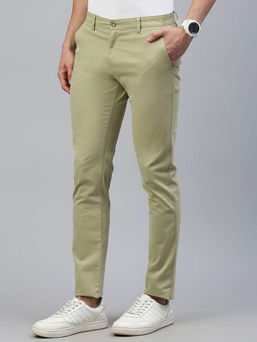 men olive solid mid rise chinos casual trouser - 21843928 -  Standard Image - 2
