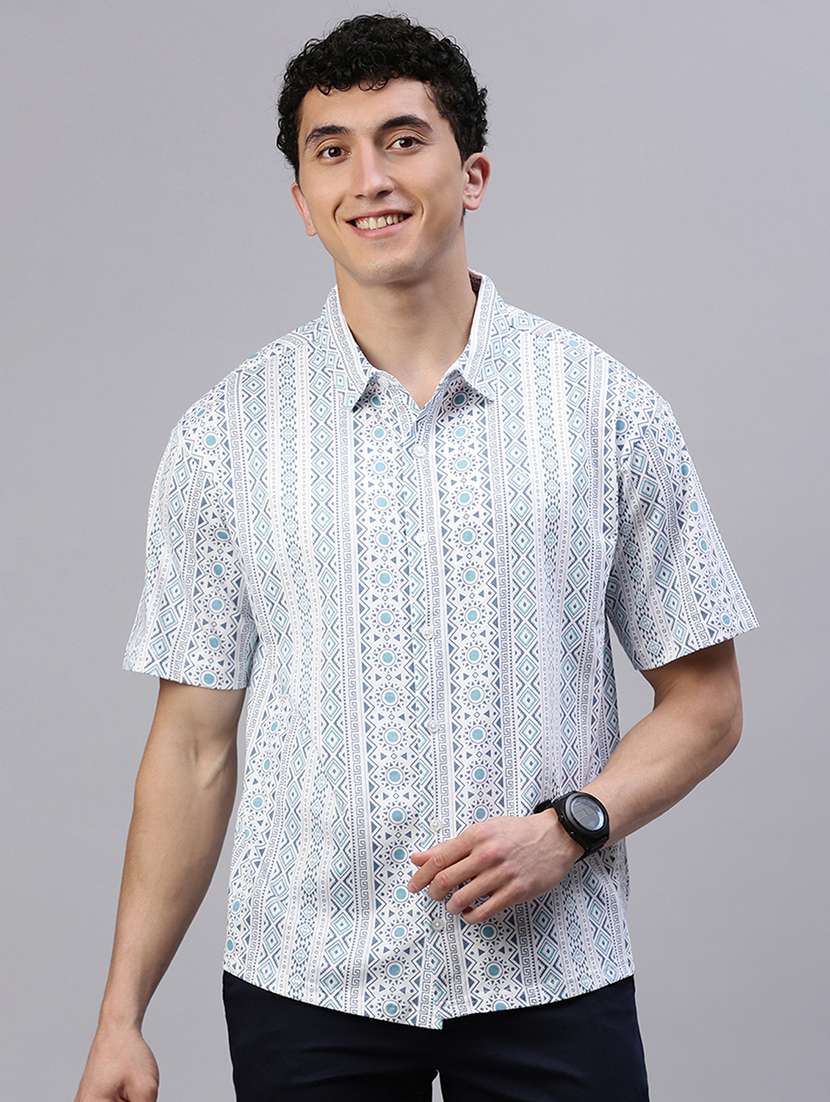 men printed short sleeve slim fit casual shirt - 21843932 - Zoom Image - 0