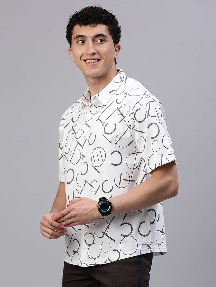 men printed short sleeve slim fit casual shirt - 21843934 -  Standard Image - 2