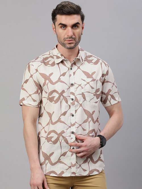 men printed short sleeve slim fit casual shirt - 21843935 -  Standard Image - 0