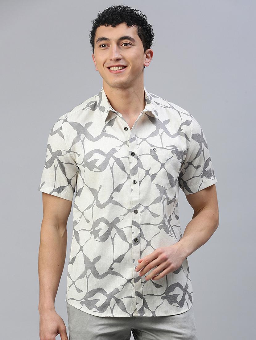 men printed short sleeve slim fit casual shirt - 21843936 - Zoom Image - 0