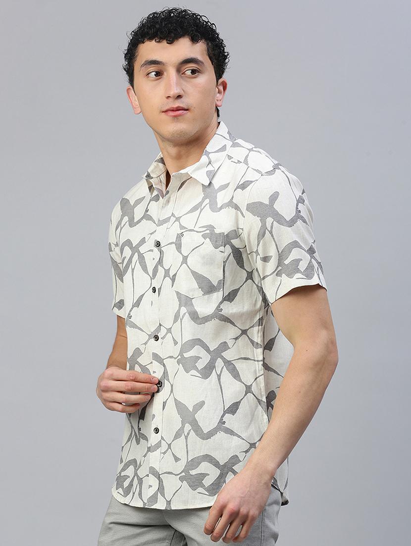 men printed short sleeve slim fit casual shirt - 21843936 - Standard Image - 2