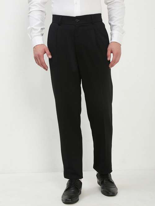 men black solid ragular fit low rise formal trouser - 21843940 - Standard Image - 0