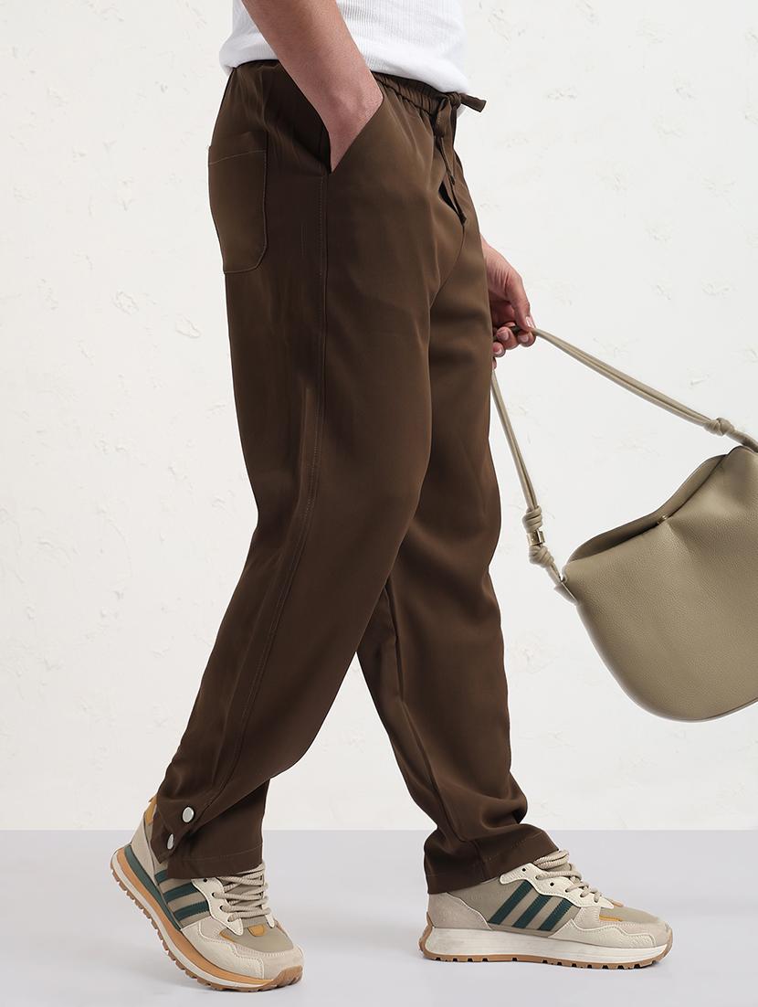 men brown solid ragular fit low rise casual trouser - 21843941 - Standard Image - 2