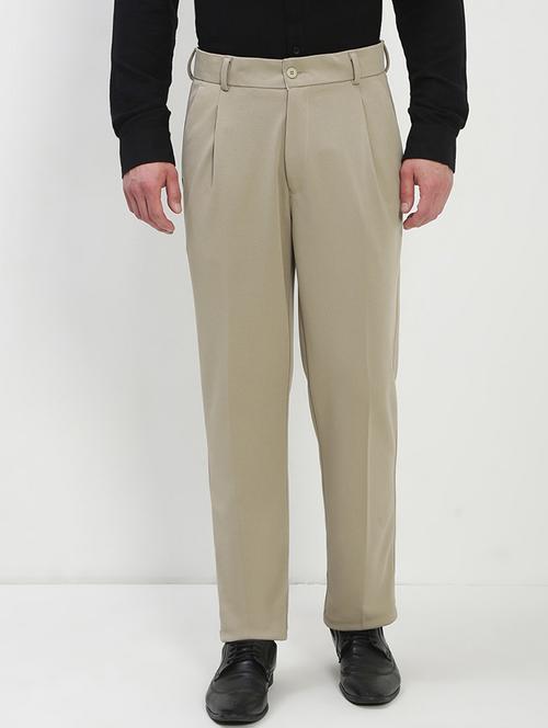 men beige solid ragular fit low rise formal trouser - 21843942 - Standard Image - 0