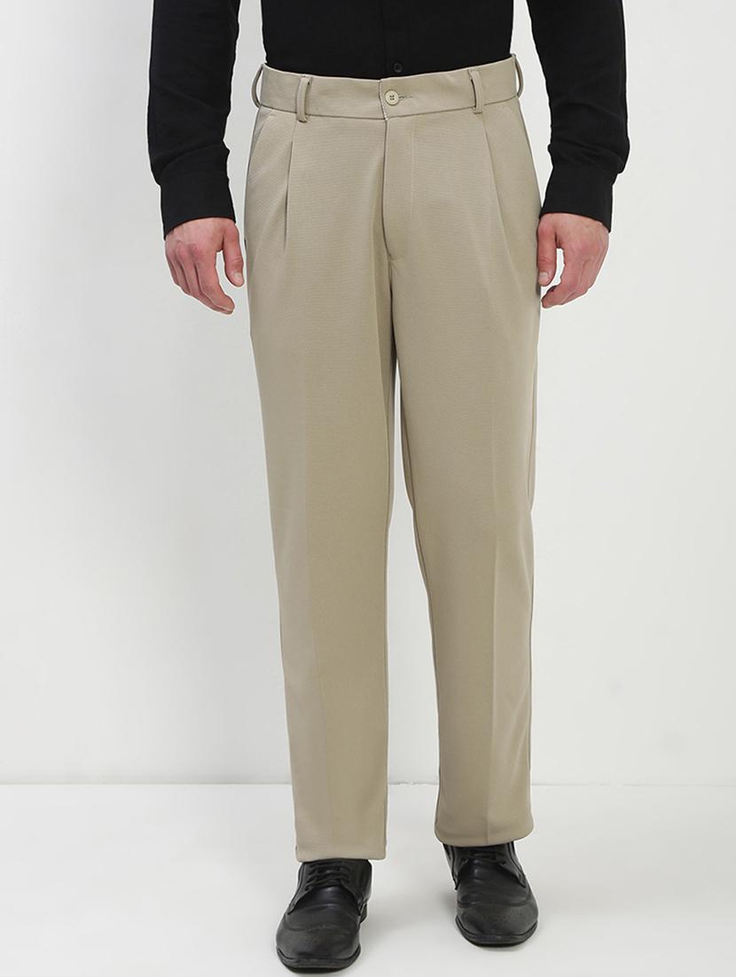 men beige solid ragular fit low rise formal trouser - 21843942 - Zoom Image - 0