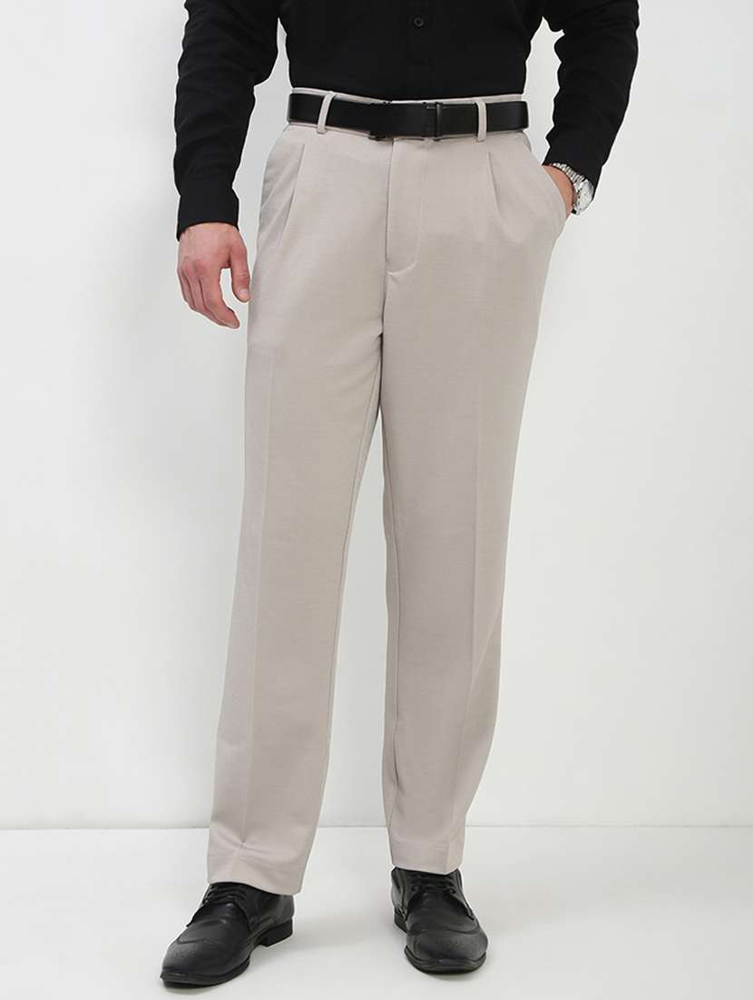 men cream solid ragular fit low rise formal trouser - 21843943 - Zoom Image - 0