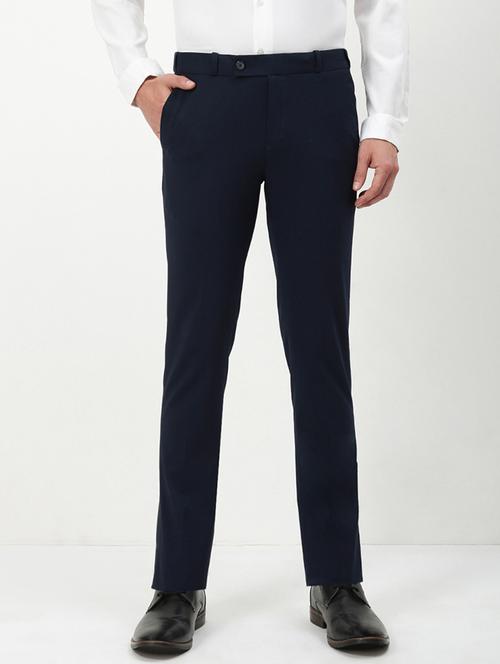 men navy blue solid ragular fit low rise formal trouser - 21843944 - Standard Image - 0