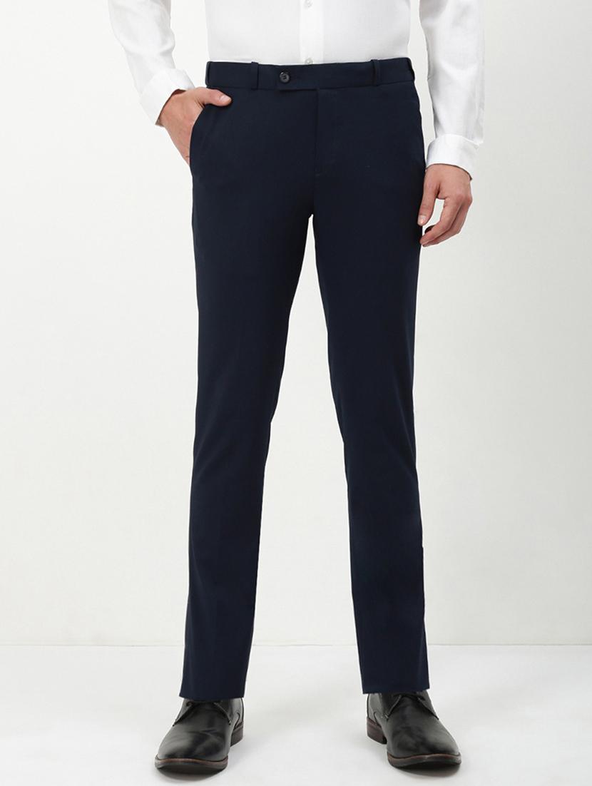 men navy blue solid ragular fit low rise formal trouser - 21843944 - Zoom Image - 0