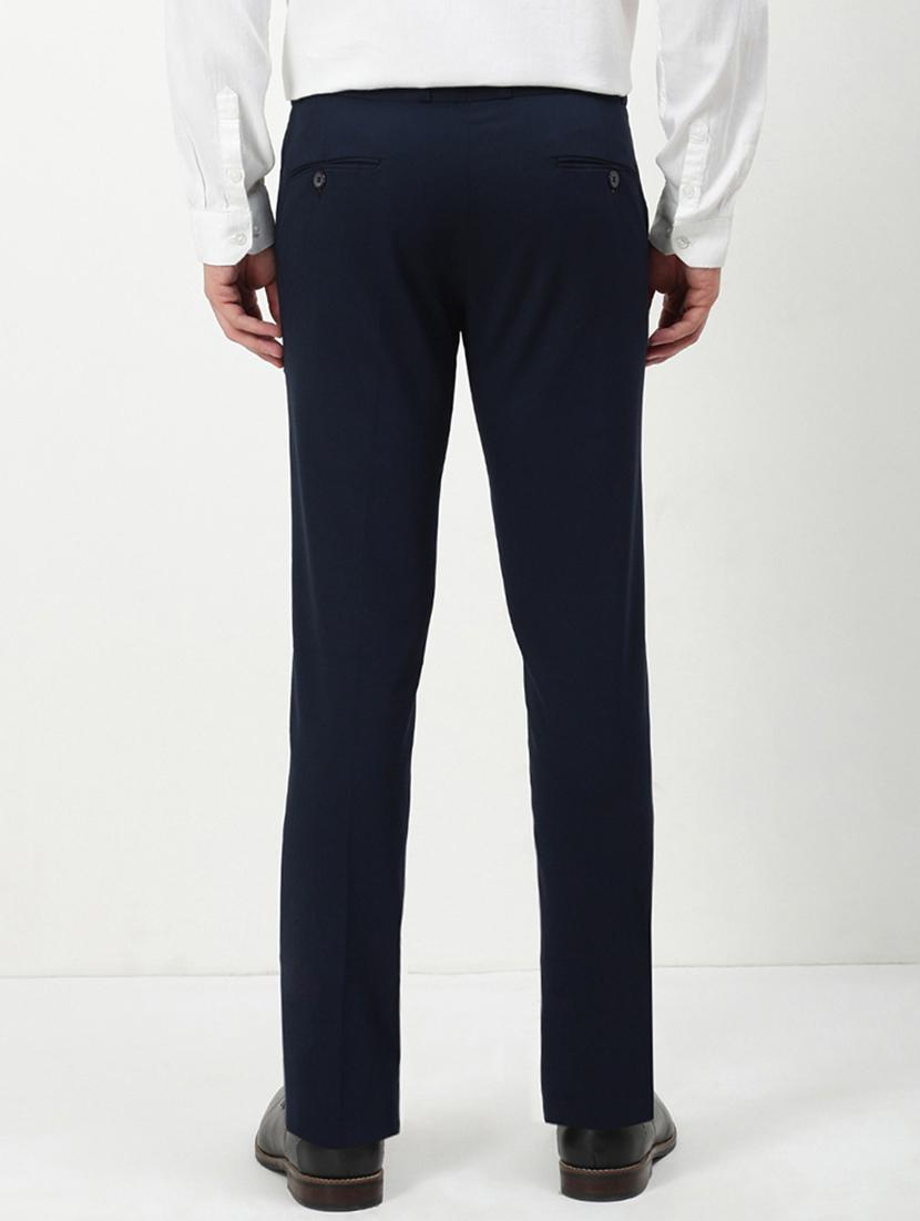 men navy blue solid ragular fit low rise formal trouser - 21843944 - Standard Image - 2