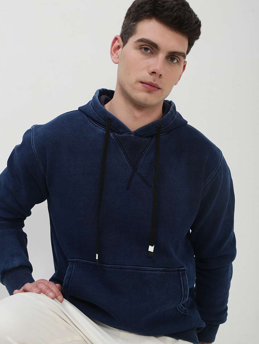 men navy blue long sleeve solid slim fit sweatshirt - 21843947 - Zoom Image - 0
