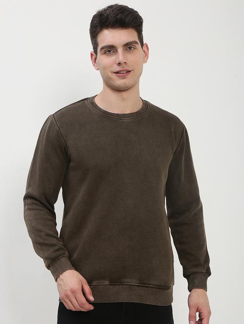 men brown long sleeve solid slim fit sweatshirt - 21843955 -  Standard Image - 0