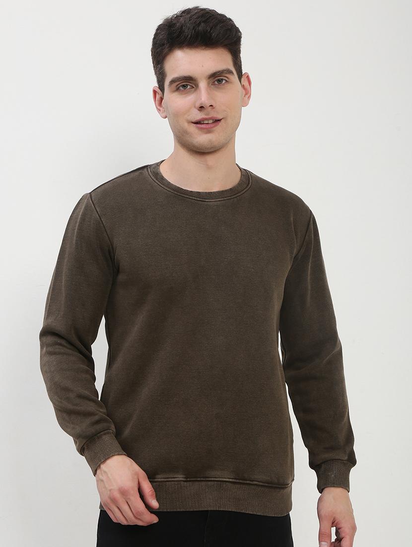 men brown long sleeve solid slim fit sweatshirt - 21843955 -  Zoom Image - 0