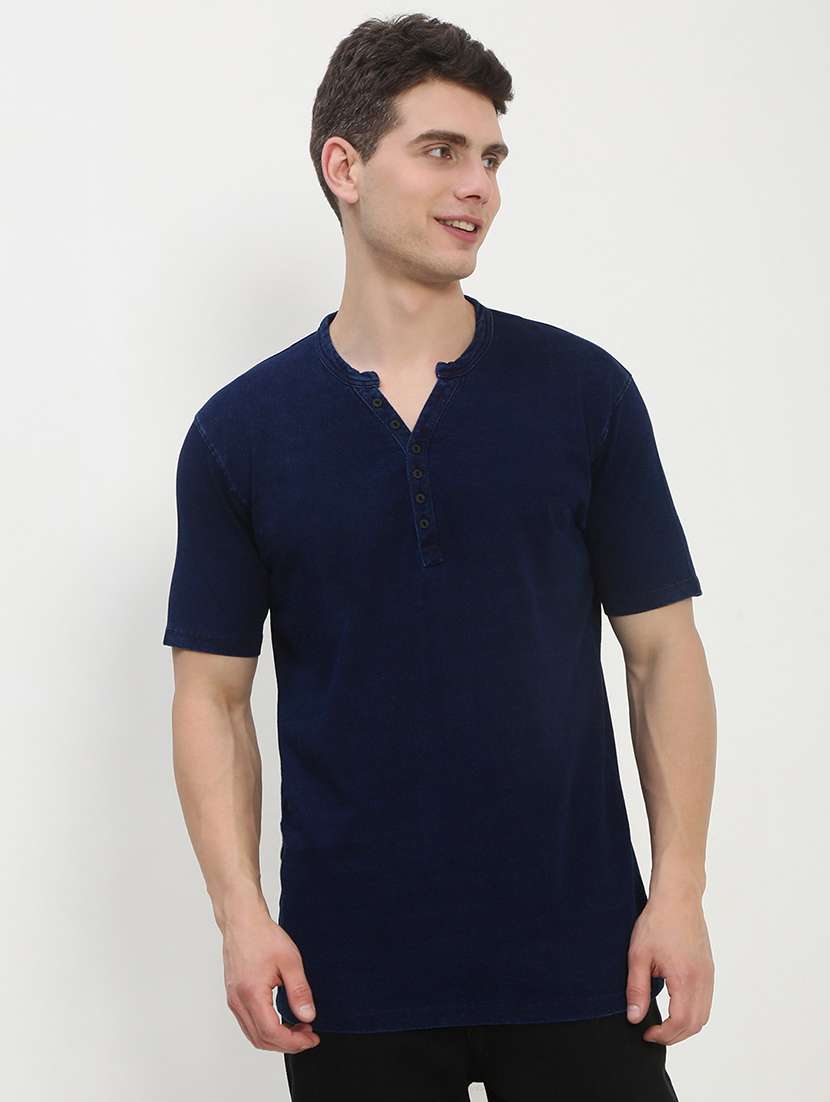 men navy blue short sleeve solid slim fit t-shirt