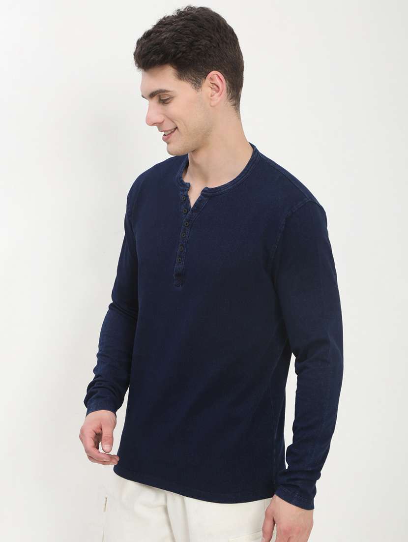 men navy blue long sleeve solid slim fit t-shirt - 21843959 -  Standard Image - 2