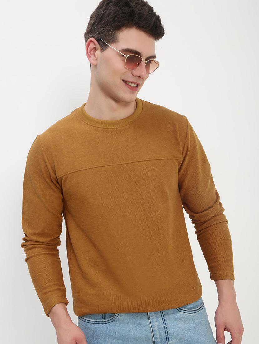 men mustard long sleeve solid slim fit t-shirt - 21843964 - Zoom Image - 0