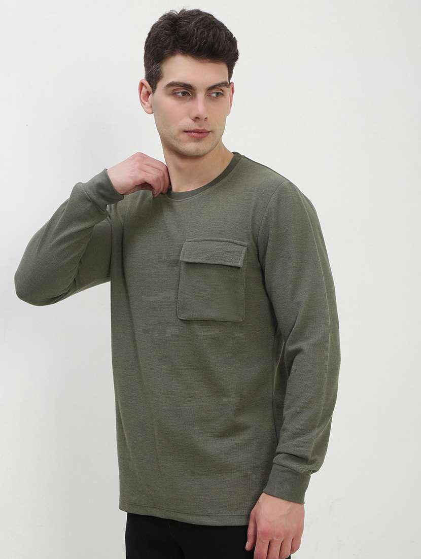 men olive long sleeve solid slim fit t-shirt - 21843965 -  Standard Image - 2