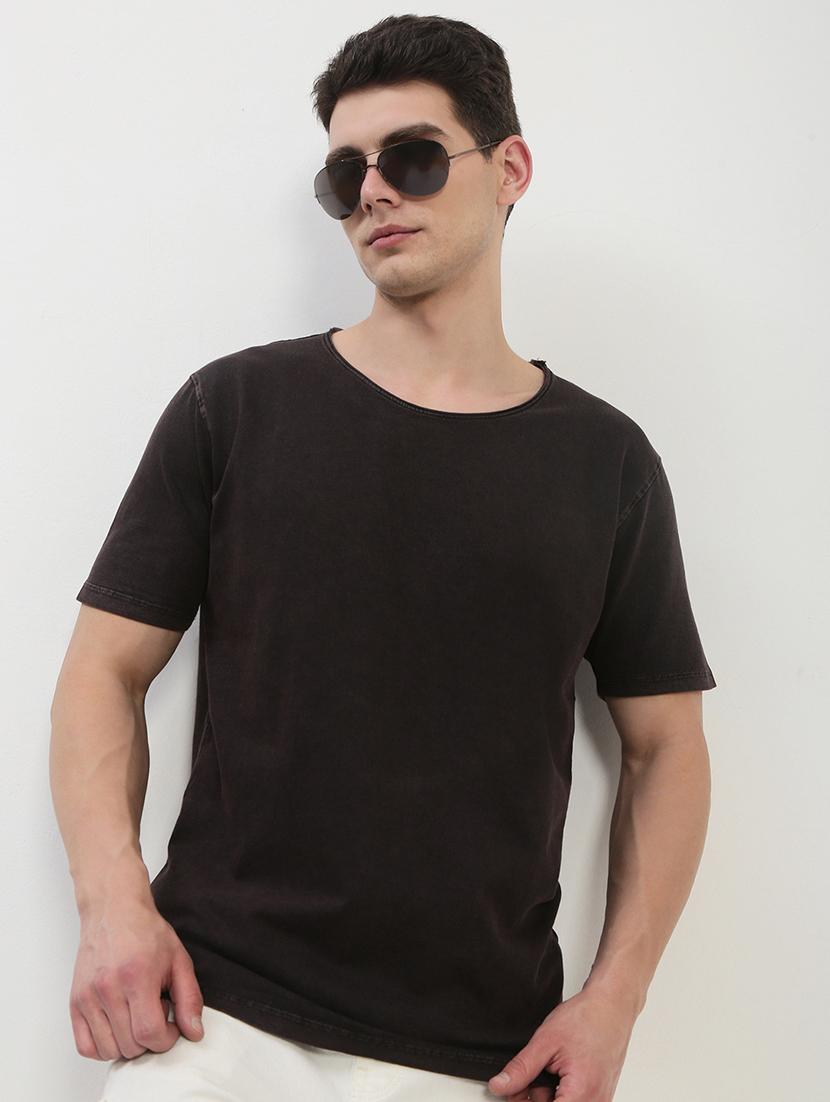 men black short sleeve solid slim fit t-shirt - 21843966 -  Zoom Image - 0
