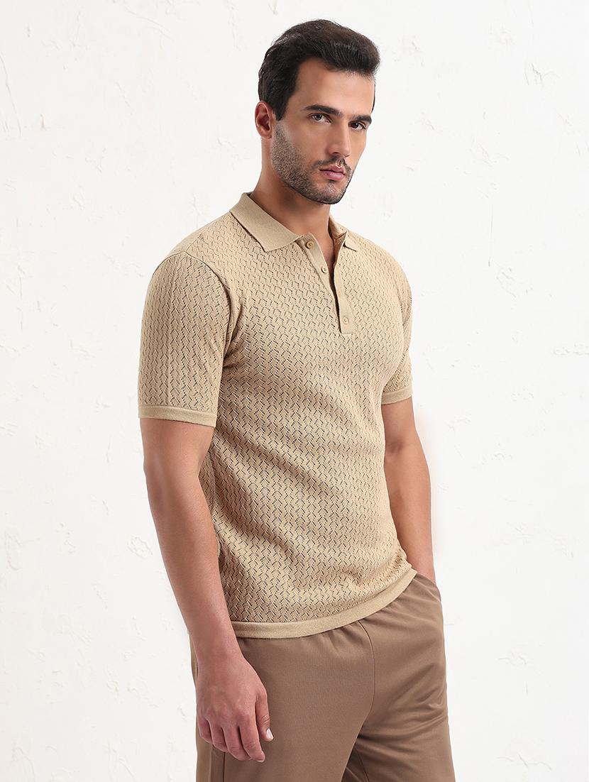 men beige short sleeve solid slim fit polo t-shirt - 21843968 - Standard Image - 2