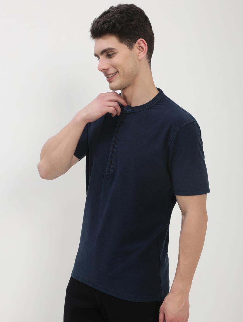 men navy blue short sleeve solid slim fit t-shirt - 21843970 - Standard Image - 2